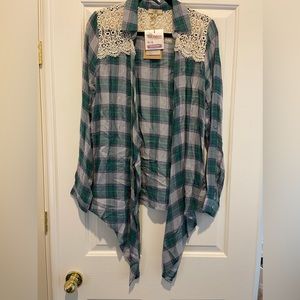 Plaid Lace Cascading Long Sleeve Flannel